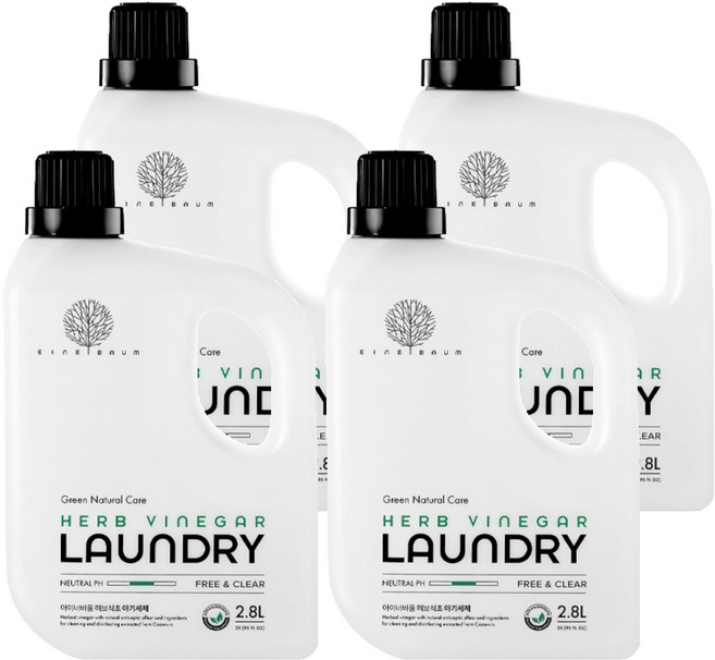 아이너바움 허브식초 대용량 아기세제 무향 2.8L, 4개