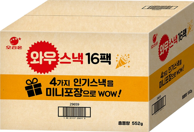 오리온 와우스낵 선물세트 16팩, 포카칩 + 꼬북칩 + 오감자 + 돌아온썬칩, 1세트