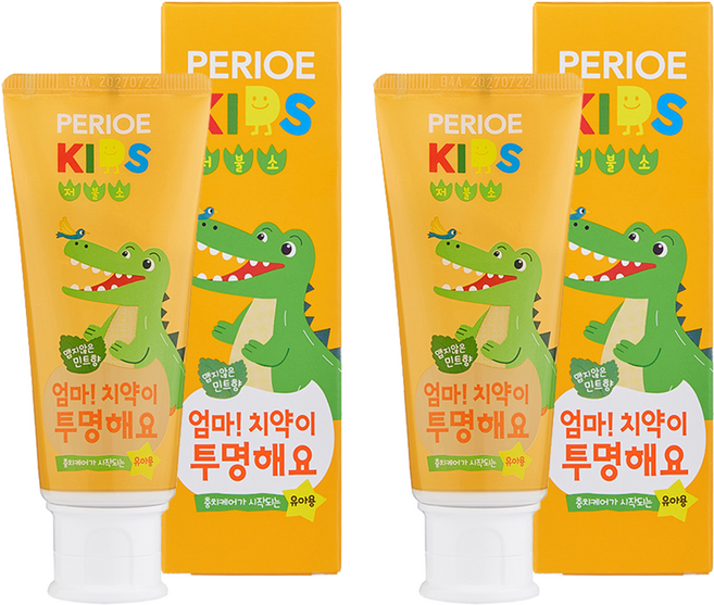 페리오 키즈 저불소 엄마 치약이 투명해요 스텝2 치약 민트향, 2개