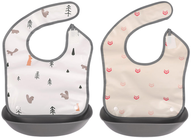 nordico 防水圍兜2件組 0歲, 森林朋友款 + 粉色狐狸款, 2件, 1組