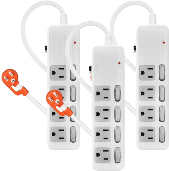 PowerSync 群加 4開4插防雷擊抗搖擺延長線 3孔 TPS344AN9018, 1.8m, 白色, 3條