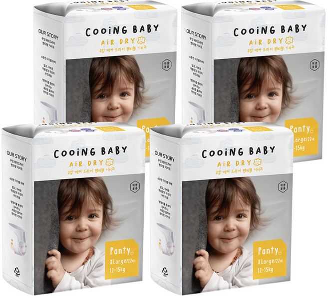 Cooing 에어 드라이 풀커버 팬티형 기저귀 아동용, 특대형(XL), 88매