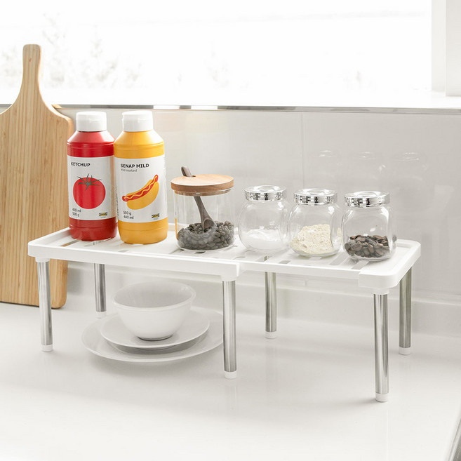 비스토어 길이조절 싱크대 수납 정리 양념통 선반, 화이트, 1개