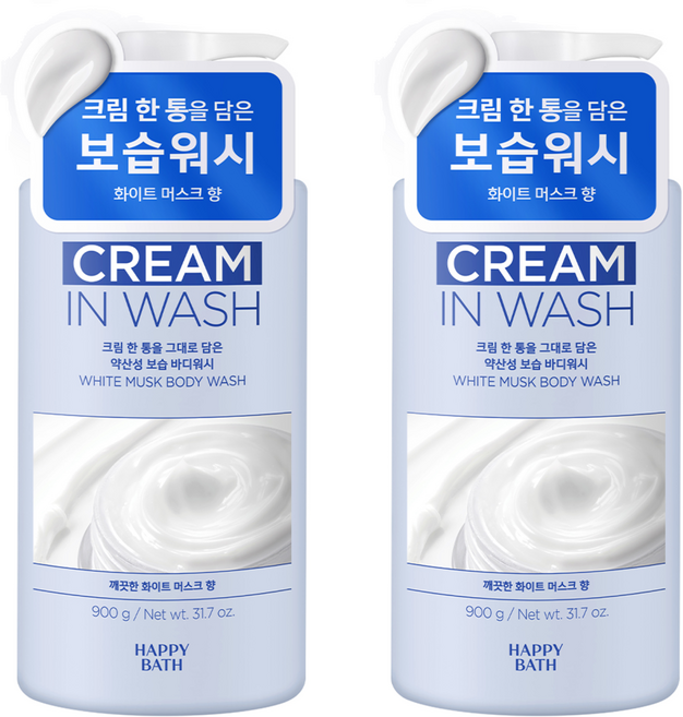 해피바스 크림 인 바디워시 화이트 머스크 향, 900g, 2개