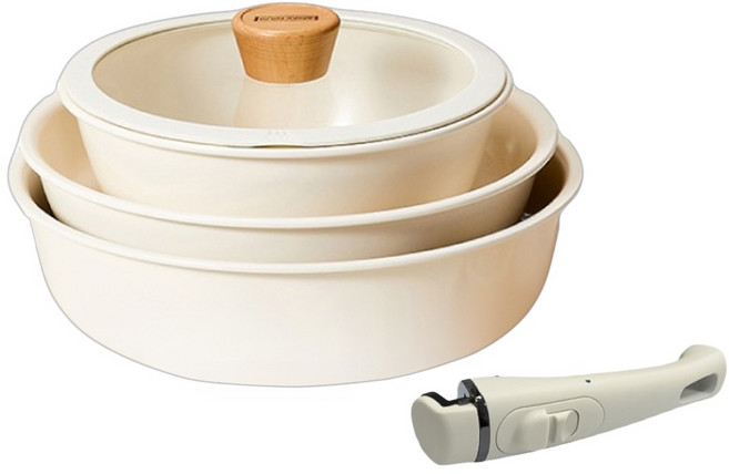 ANDY MAY2 韓式陶瓷不沾鍋5件組, 1組, 20公分湯鍋 + 24公分煎鍋 + 26公分炒鍋 + 20公分鍋蓋 + 手把, 白色