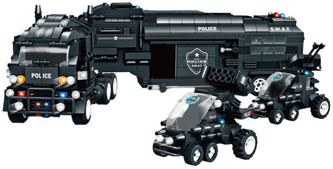 WOMA 경찰특공대 경찰차 블록완구 1413pcs, 혼합색상, 1개