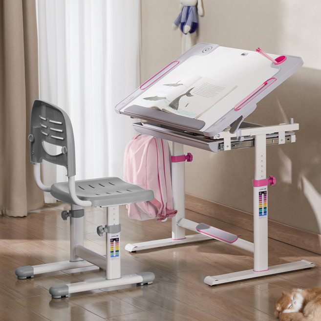 루나랩키즈 어린이 꾸러기 책상 + 의자 세트, 핑크