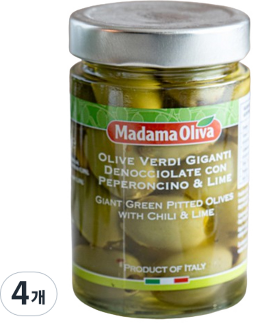MADAMA OLIVA 去核綠色巨型哈爾基季基橄欖 辣椒萊姆風味, 4個, 290g
