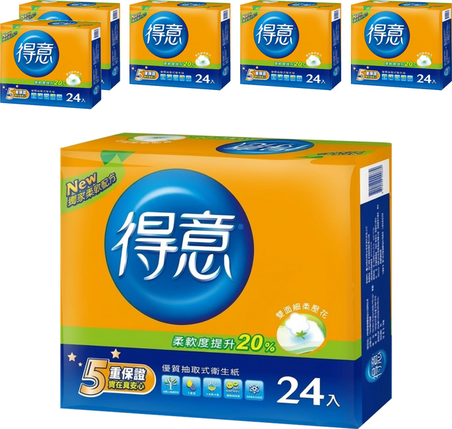 得意 優質抽取式衛生紙 100張, 24包, 6袋