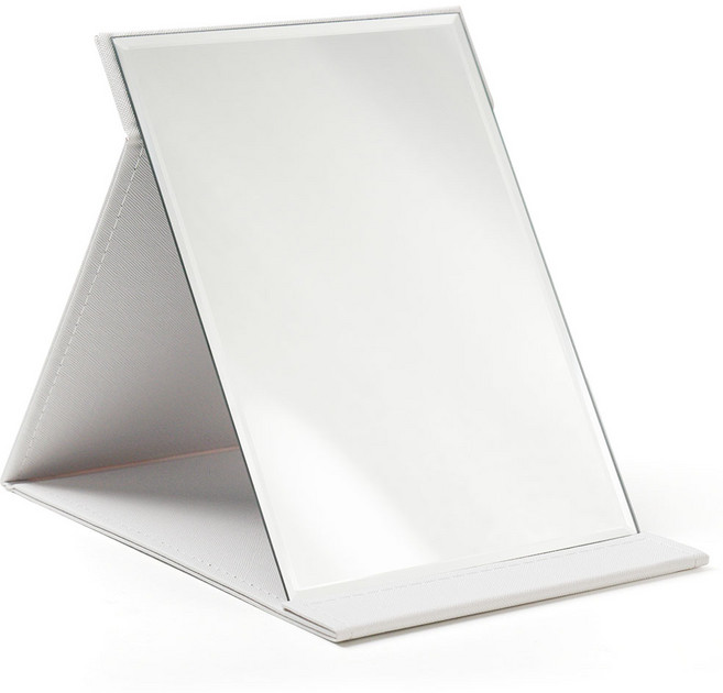 비타할로 PU커버 접이식 휴대용 탁상 거울 대형, 화이트