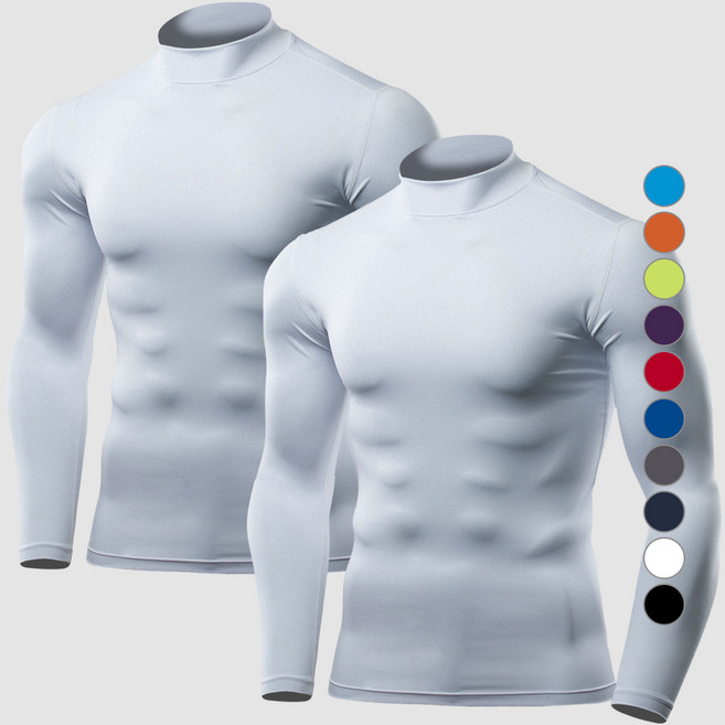 아르메데스 남성용 무지테크핏 반목 터틀 긴팔 축구 야구 등산 라이딩 트래킹 베이스레이어 언더레이어 상의 2p AR-53