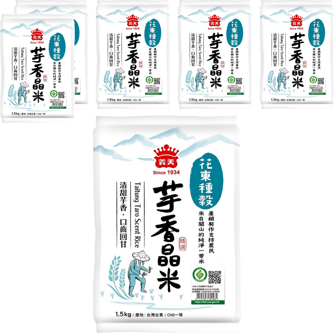 義美 花東種榖 芋香晶米, CNS一等, 1.5kg, 6包