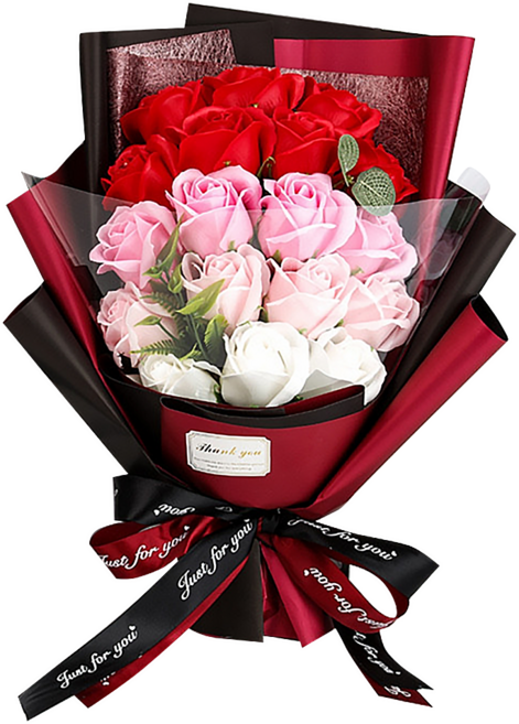 18朵香皂花 禮物花束 畢業花束 送禮 祝賀 家居裝飾 室內用品, 漸層紅 黑色開窗, 1個