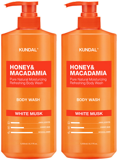 쿤달 허니 앤드 마카다미아 퓨어 바디워시화이트머스크향, 1.058L, 2개