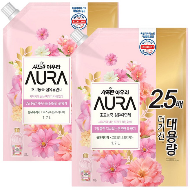 아우라 초고농축 섬유유연제 윌유메리미 리필, 1.7L, 2개