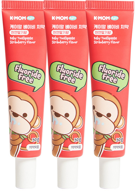 케이맘 베이비 무불소 치약 딸기향, 30g, 3개