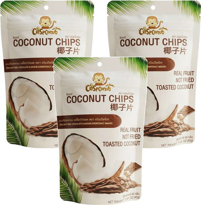Crispconut 椰子脆片 巧克力口味, 40g, 3包