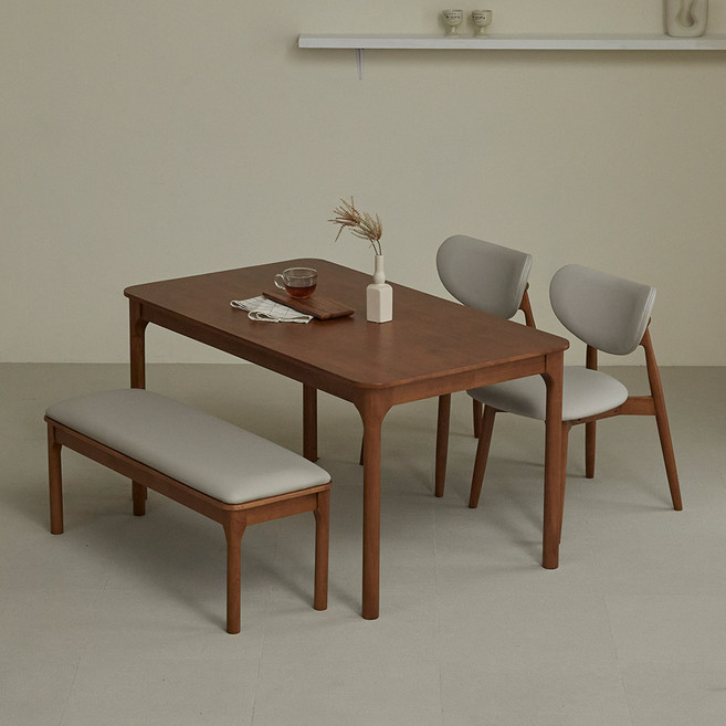 스칸딕 워즈 원목식탁 1400 + 워즈벤치 + D의자 2P 4인용 방문설치, 월넛, 일반 2 + 벤치 1