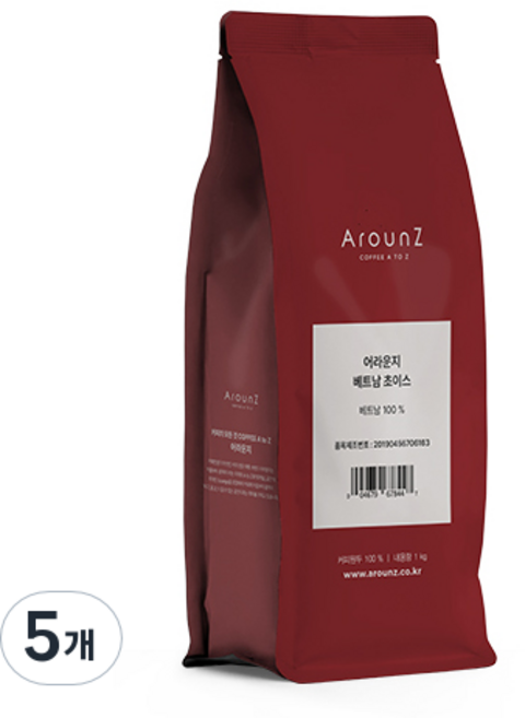 어라운지 베트남 초이스 커피 원두, 1kg, 5개, 홀빈(분쇄안함)