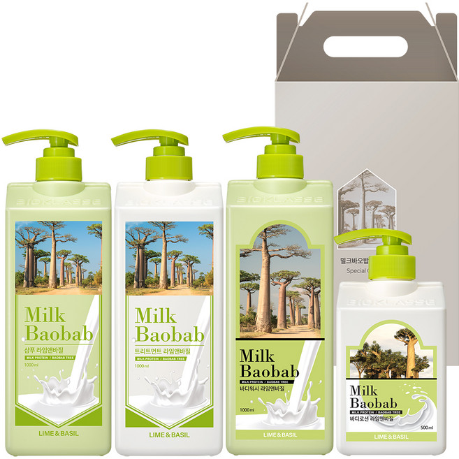 밀크바오밥 헤어바디 4종 선물세트 라임앤바질향, 1세트