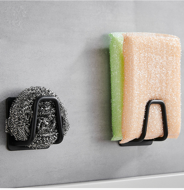 구띵 스테인레스 접착식 다용도 수세미 거치대, 블랙, 2개