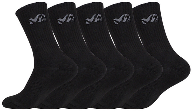 밀레 남성용 등산 크루 5족 양말 세트, 블랙, 5세트