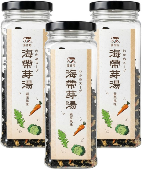 藻作坊 海帶芽湯 蔬菜風味 全素, 3罐, 120g