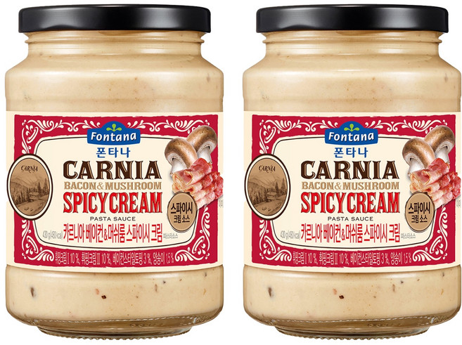 歐洲 Fontana 卡尼亞培根蘑菇辣味奶油義大利麵醬, 2個, 430g
