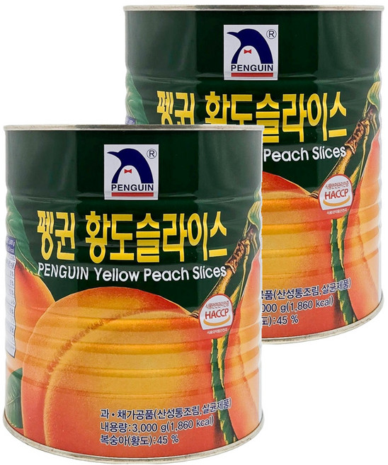펭귄 황도 슬라이스 통조림, 3kg, 2개