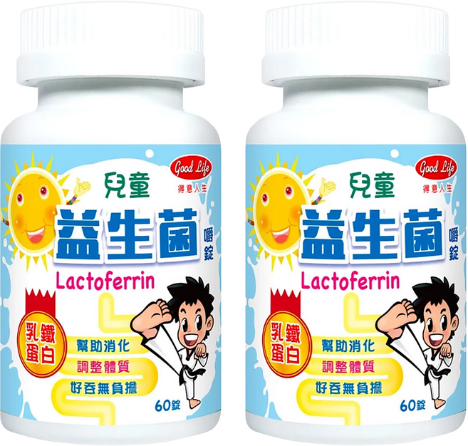 good Life 得意人生 兒童益生菌嚼錠 含乳鐵蛋白, 60顆, 800mg, 2罐