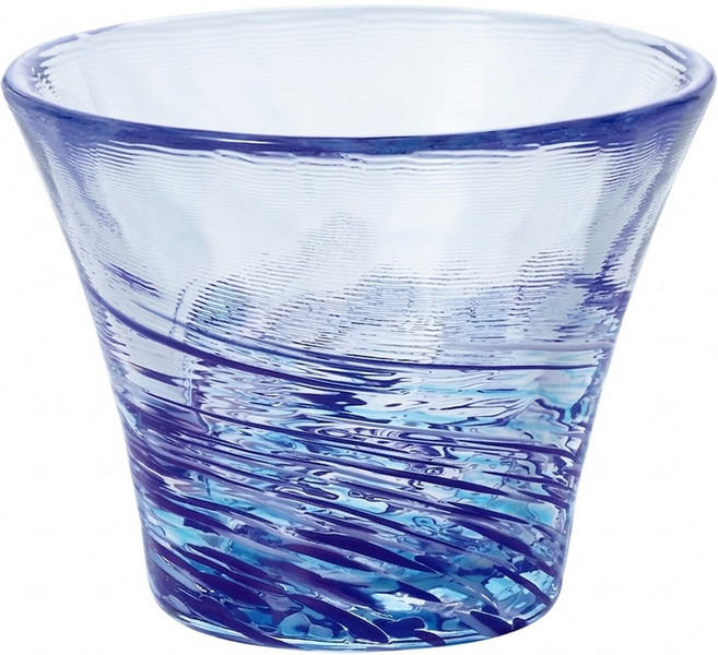 津輕 手作瀑布清酒杯 60ml, 1個, 透明藍色