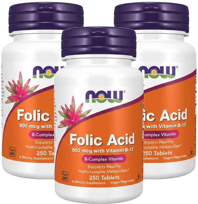 NOW Foods 素寶錠 B12 + 葉酸, 250顆, 3罐