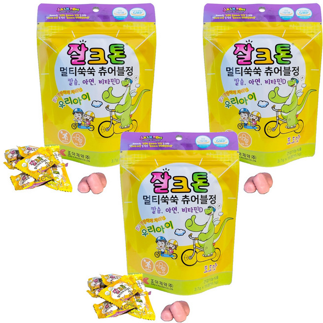 조아제약 유아용 잘크톤 멀티쑥쑥 츄어블정 포도맛, 15정, 3개