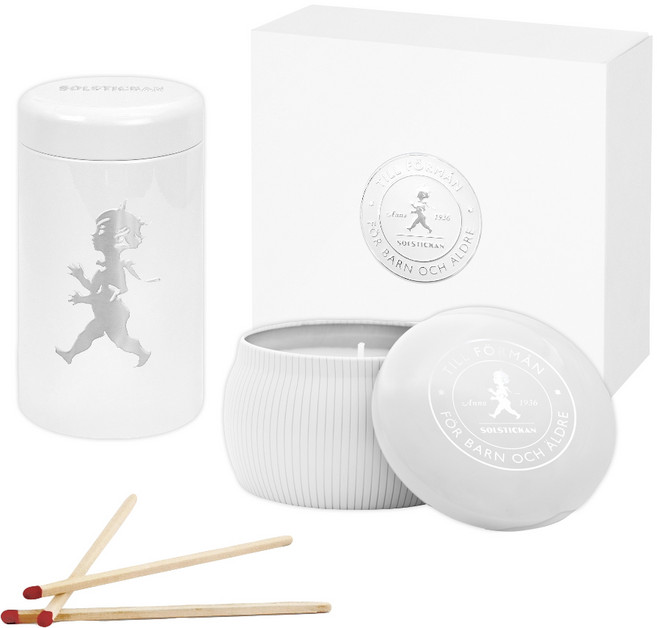 SOLSTICKAN 蠟燭火柴禮盒組 香氛蠟燭 火柴金屬罐, 白尤加利 白色