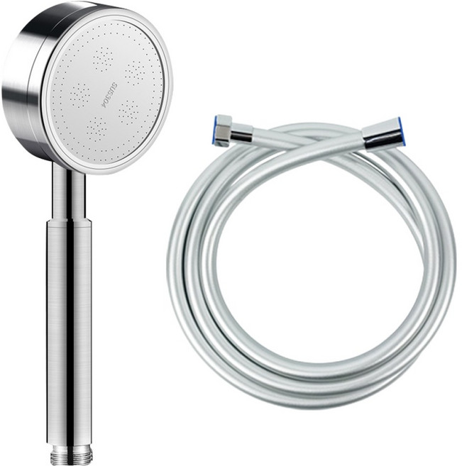 월드크린 304 스텐 샤워기 헤드 PVC 샤워줄 2M 세트, 1개, 실버(호스), 랜덤발송(헤드, 호스 체결부)