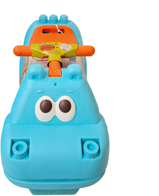 B.toys 兒童科育統感玩具 噴氣河馬堆積木 滑步車, 藍色, 1個