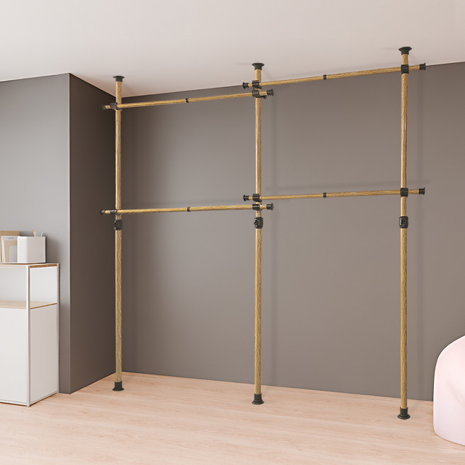 가화홈시스 실속형 4단 행거 WNLB3400, 우드(기둥), 검정(부품)