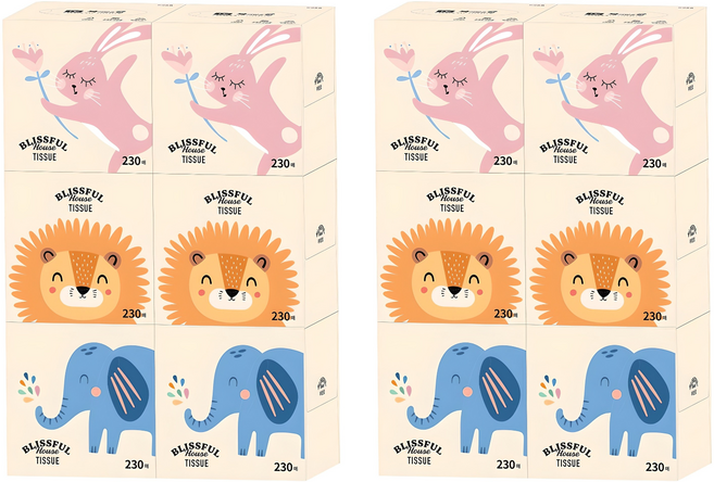 복이많은집 천연펄프 미니 미용티슈 2겹, 230매, 12개