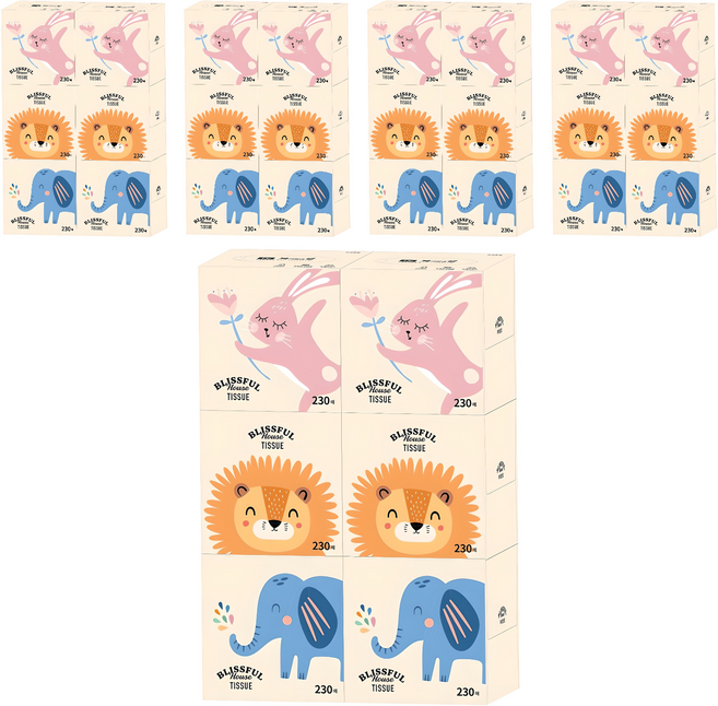 복이많은집 천연펄프 미니 미용티슈 2겹, 230매, 30개