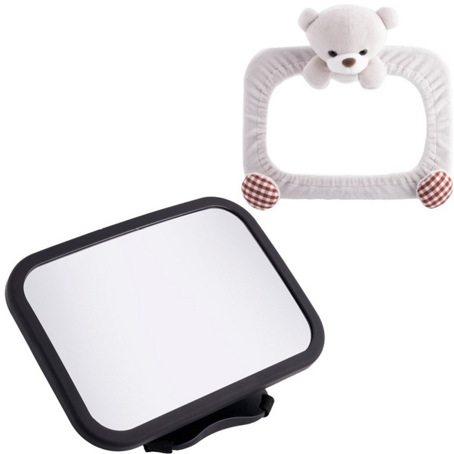 메리본 후방거울 + 곰돌이커버, 블랙(후방거울), 혼합색상(곰돌이커버), 1세트