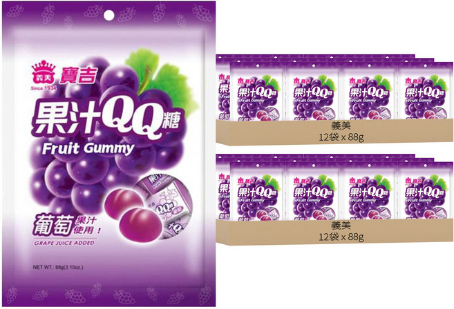 義美 寶吉果汁QQ糖 葡萄, 88g, 24袋