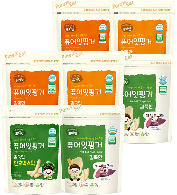퓨어잇 핑거 길쭉한 야채스틱 과자 4종 세트, 단호박, 자색고구마, 양파, 브로콜리