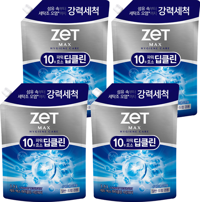 리큐제트 맥스 하이클린 샤인워터 쿨 코튼향 세탁세제 리필, 1.5L, 4개