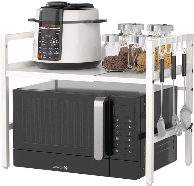 코멧 길이조절 전자레인지 선반 2단 + 후크 6개, 화이트