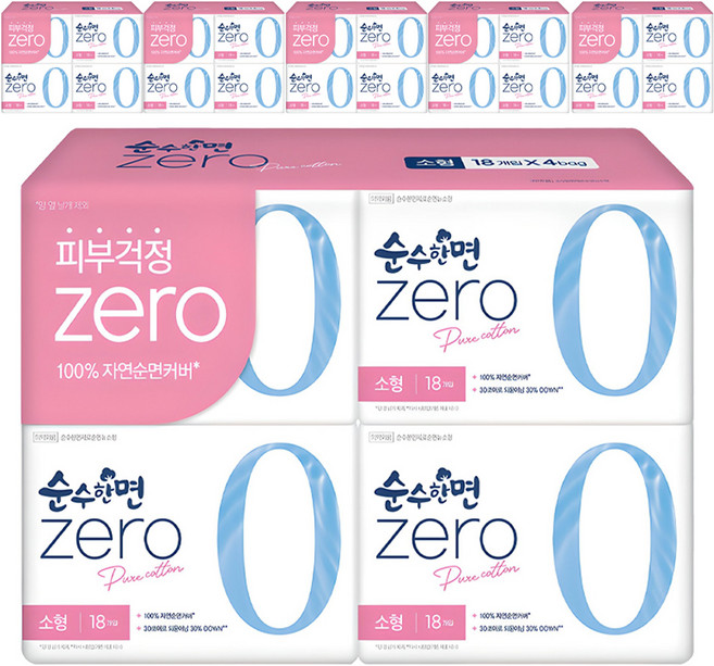 순수한면 제로 순면 뉴 날개형 생리대, 소형, 18개입, 24개