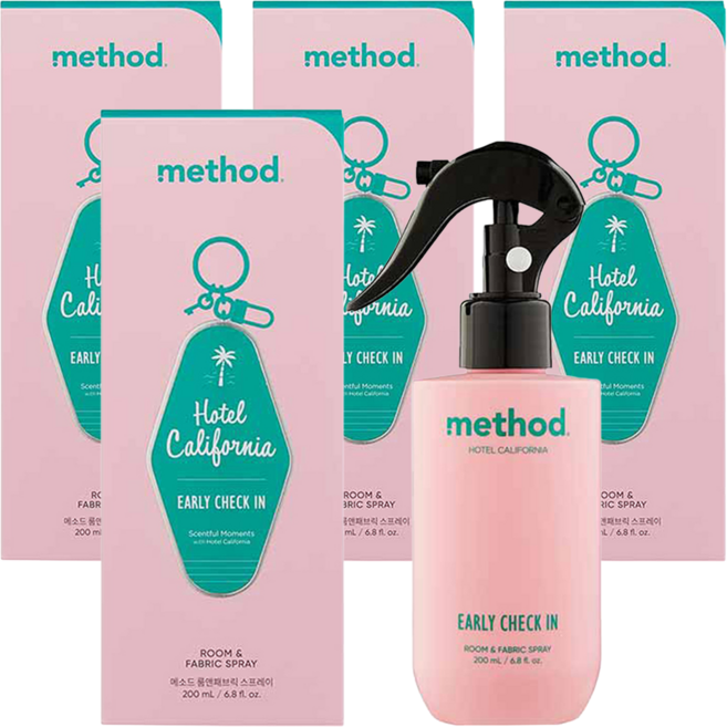 메소드 룸앤패브릭 스프레이 얼리체크인 향 실내 탈취제 본품, 200ml, 4개