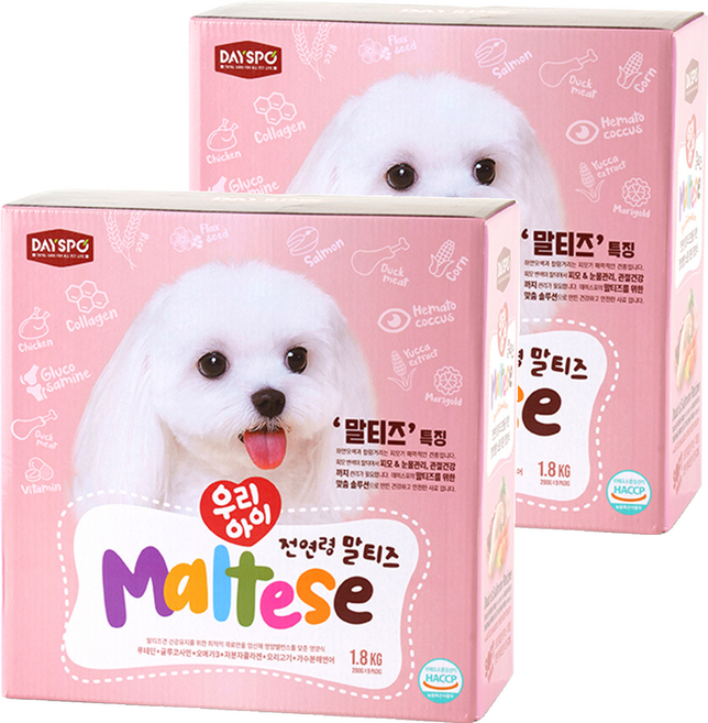 데이스포 강아지 우리아이 기능성 사료, 말티즈, 1.8kg, 2개