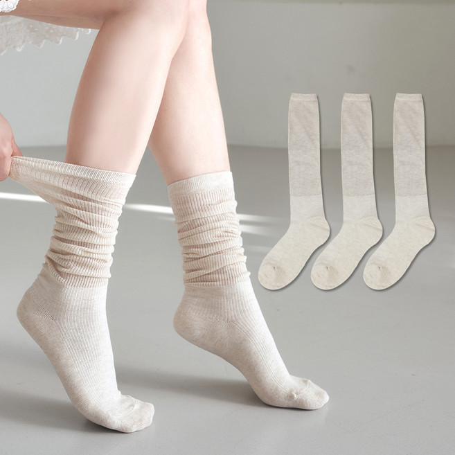 이지레그 여성용 국내산 시스루 면 골지 롱롱 양말 3켤레