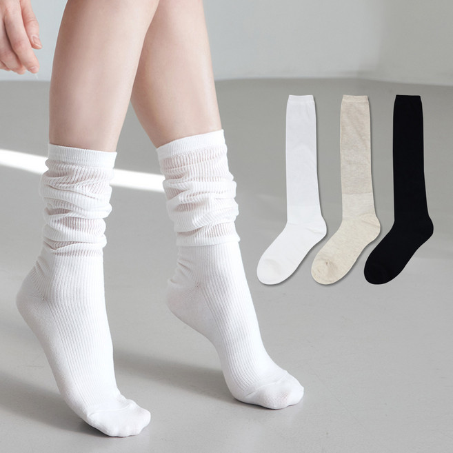 이지레그 여성용 국내산 시스루 면 골지 롱롱 양말 3켤레