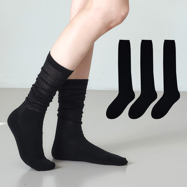 이지레그 여성용 국내산 시스루 면 골지 롱롱 양말 3켤레